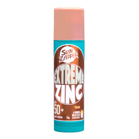 Sun Zapper front stick view showing label and tan zinc finish benefit