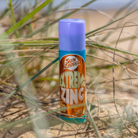 Sun Zapper solid stick inside surf bag proving no-melt, leakproof durability