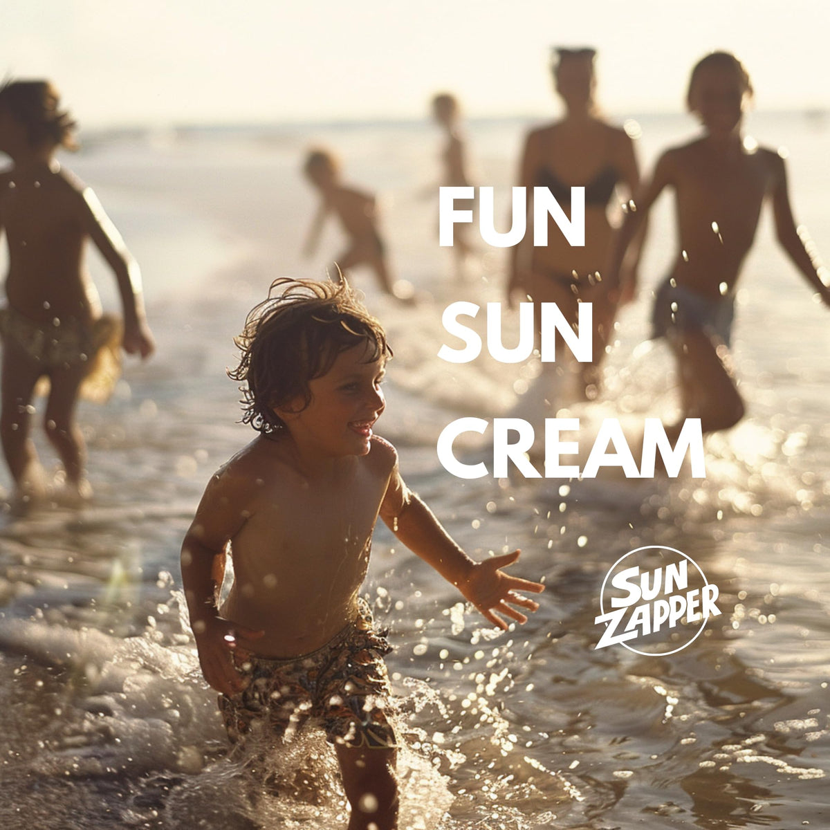 Sun Zapper family on beach using sticks showing quick reapplication during play