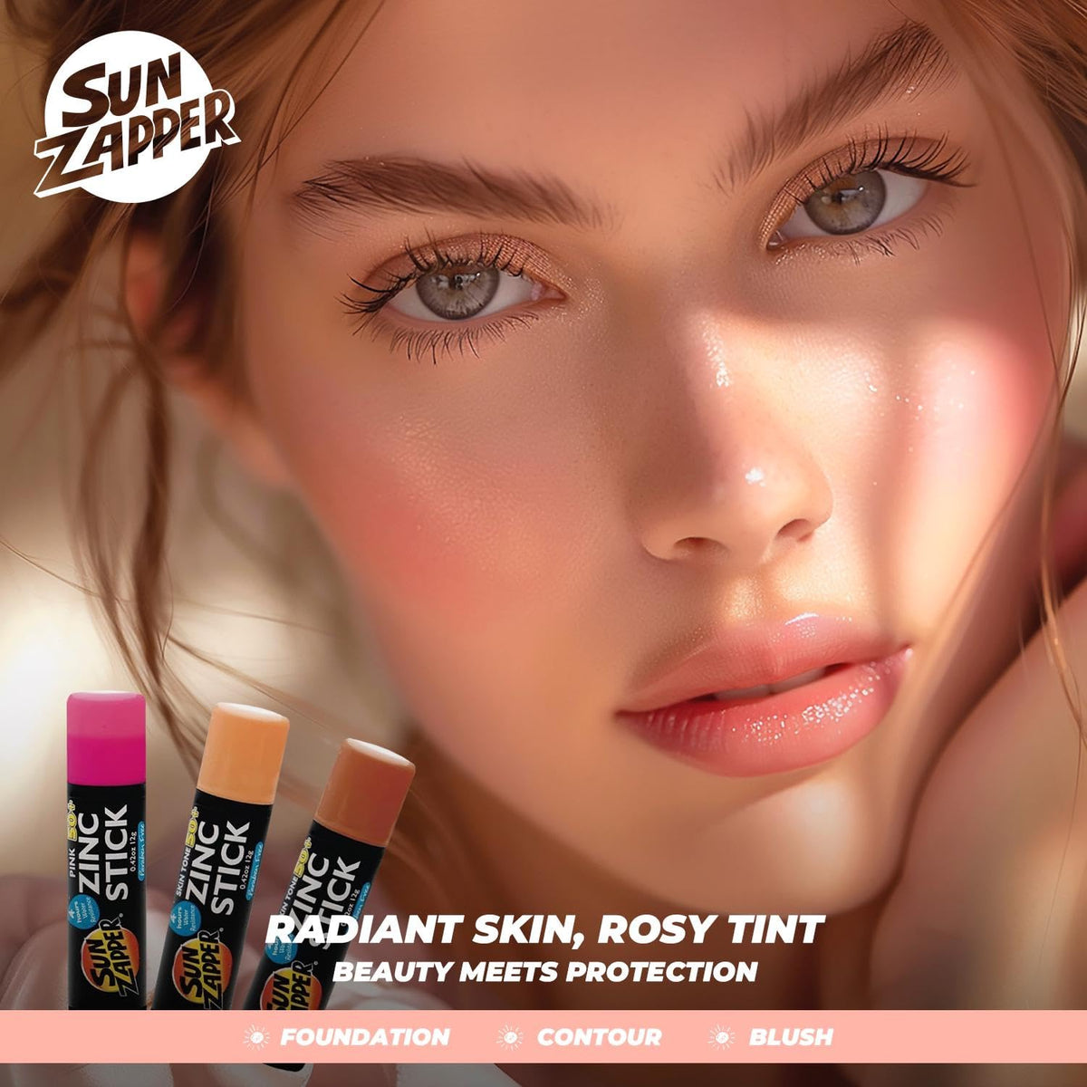 Sun Zapper travel-size sticks next to passport showing portability benefit