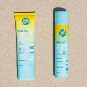 Sun Zapper on poolside towel demonstrating 80-minute water resistance benefit