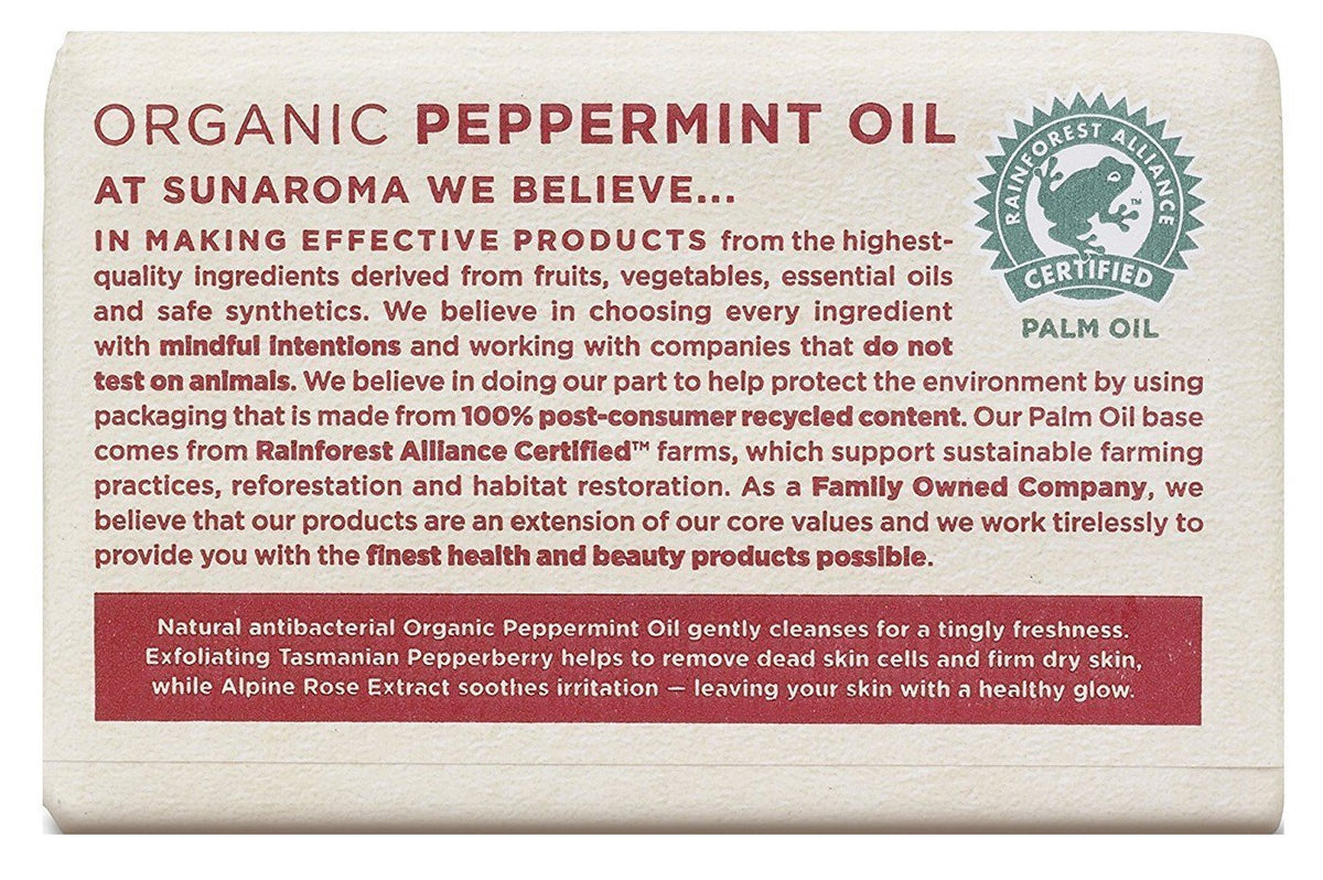 SUNAROMA close-up of soap texture with peppermint leaves and rosemary highlighting gentle exfoliation