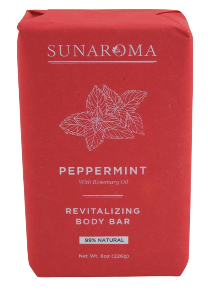SUNAROMA front packaging showing six peppermint oil bars and product benefits