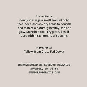 Sunborn Organics label detail showing single-ingredient purity assurance