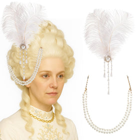 Suncalla front view of both white feather and pearl barrette showcasing elegant set