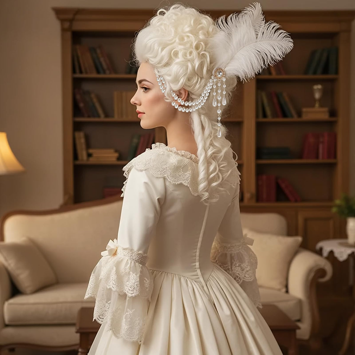 Suncalla mounted on blonde beehive wig demonstrating authentic cosplay effect