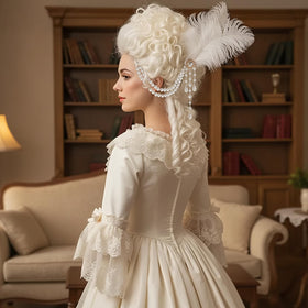Suncalla mounted on blonde beehive wig demonstrating authentic cosplay effect