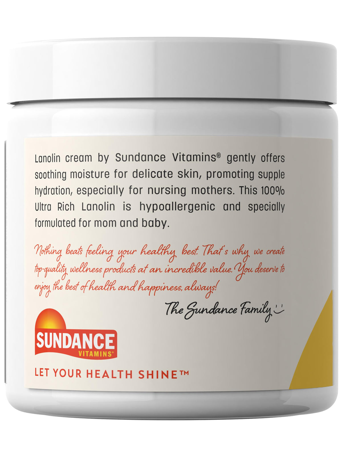 Sundance open jar revealing creamy contents for easy scoop and use