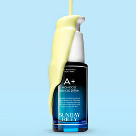 Sunday Riley bottle beside a coin showing size and amount for purchase decision