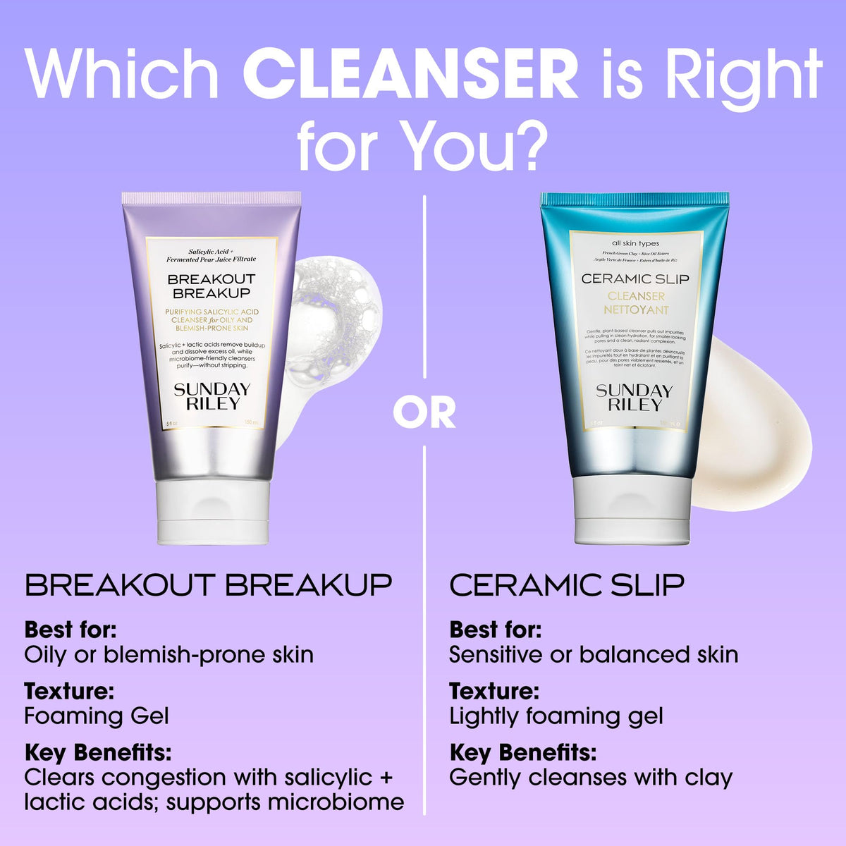 Sunday Riley cleanser in hand during application, demonstrates easy rinse-off use