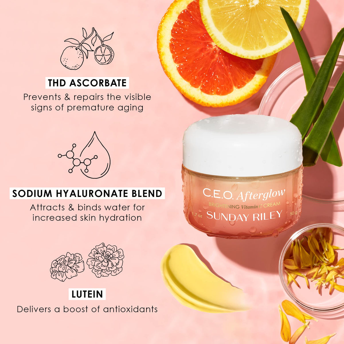 Sunday Riley C.E.O. Afterglow held in hand to show compact 0.5oz travel-friendly benefit