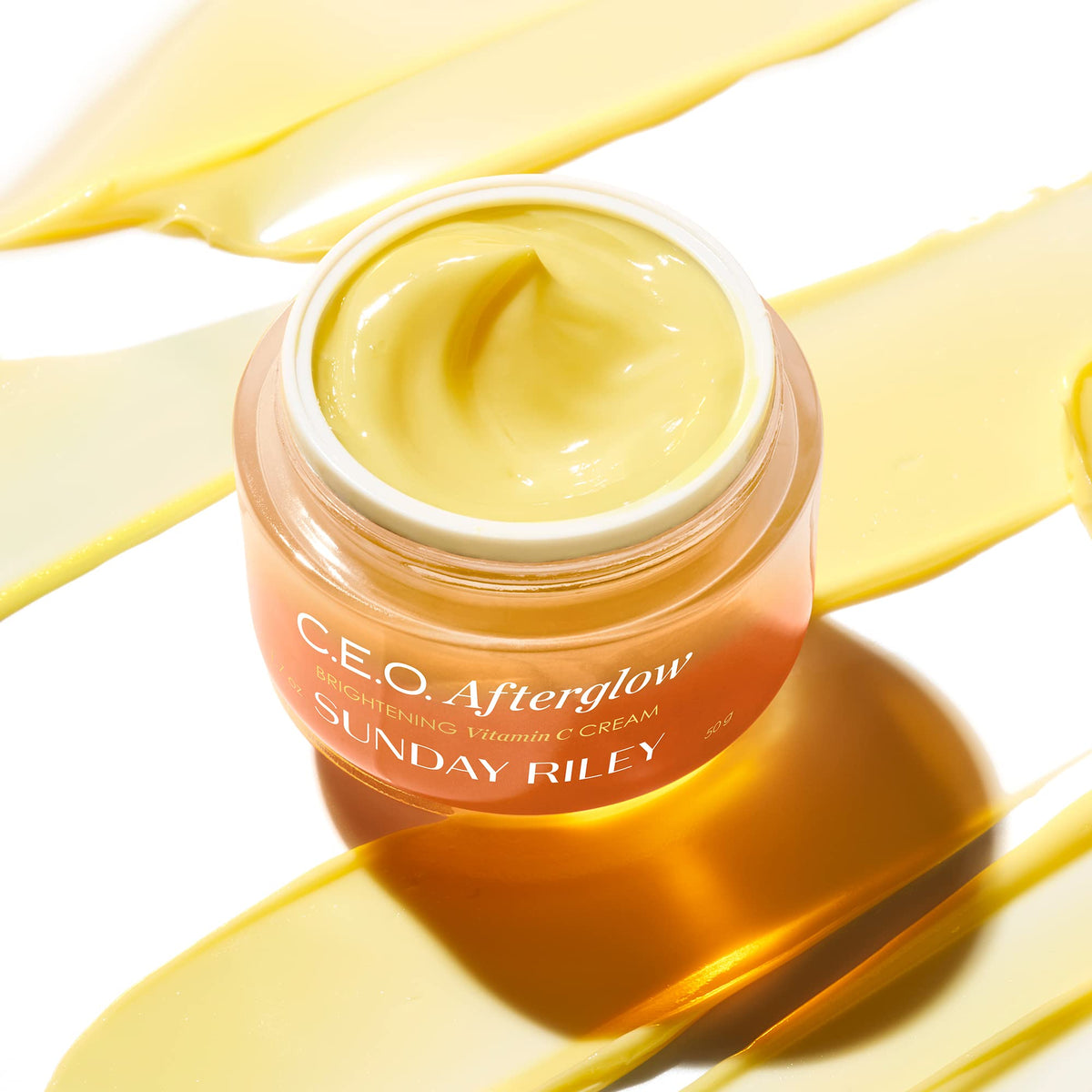 Sunday Riley C.E.O. Afterglow gel-cream texture swipe illustrating lightweight hydration benefit