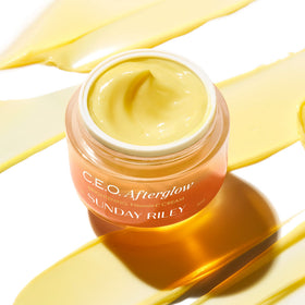 Sunday Riley C.E.O. Afterglow gel-cream texture swipe illustrating lightweight hydration benefit