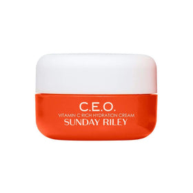 Sunday Riley C.E.O. front packaging showing jar and label benefits