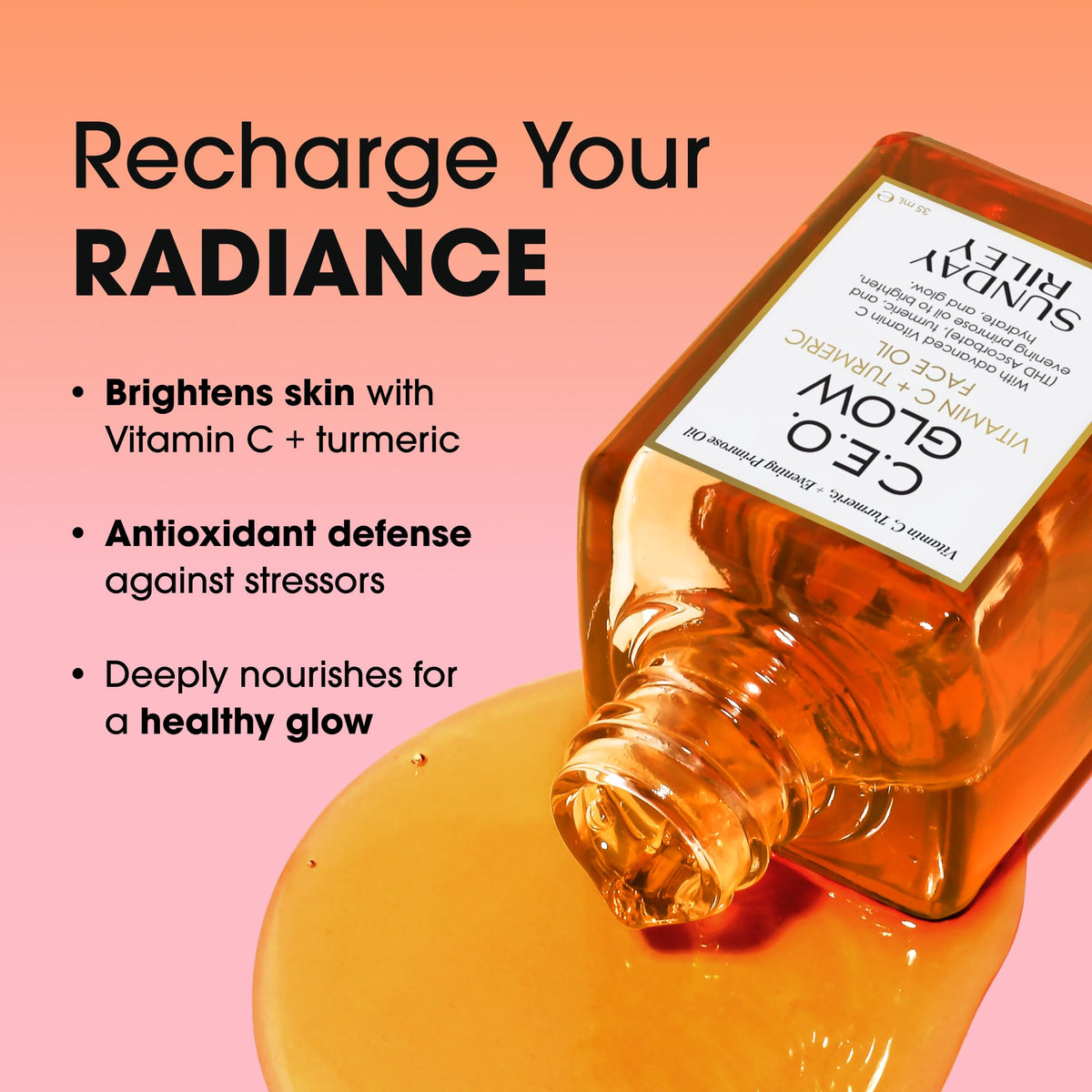 Sunday Riley C.E.O. Glow dropper dispensing oil highlighting easy, precise application benefit