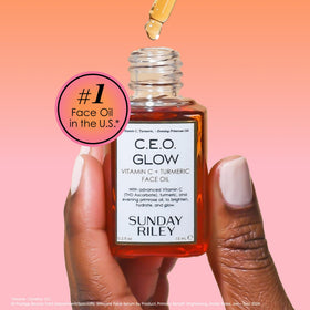 Sunday Riley C.E.O. Glow texture close-up on skin showing lightweight absorption and dewy finish