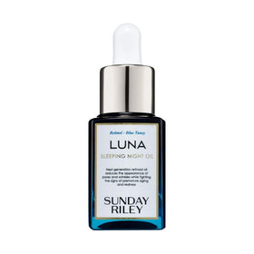 Sunday Riley bottle front packaging shows label and luxe bottle, highlighting brand reliability