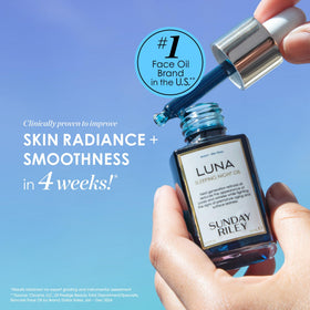 Close-up of Luna oil texture on skin, illustrating lightweight hydrating finish