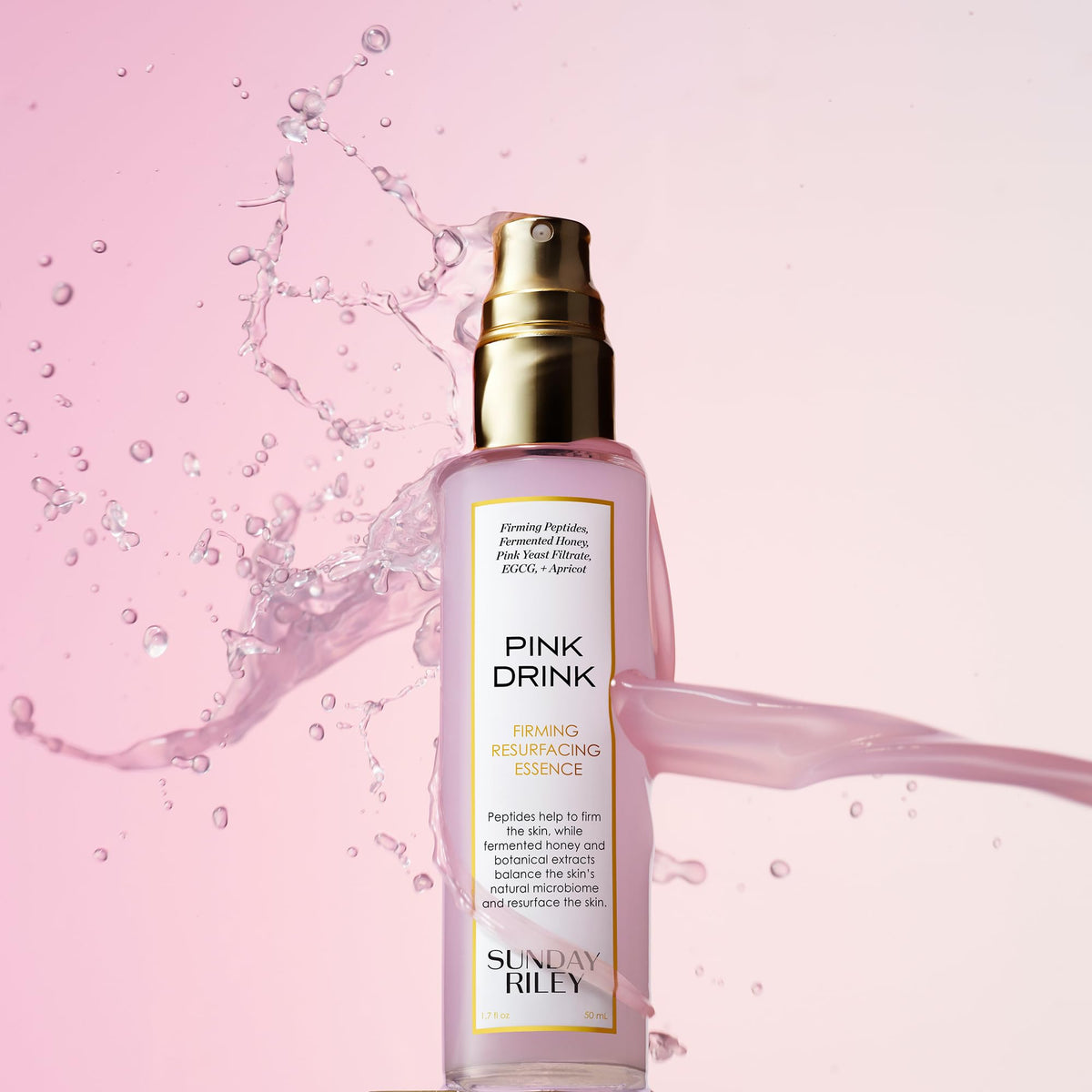 Sunday Riley Pink Drink label detail focused on ingredient list and clean formulation advantage