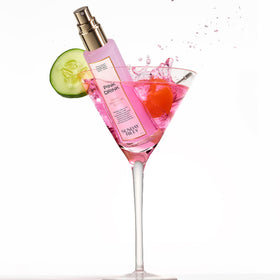 Sunday Riley Pink Drink next to a ruler showing bottle size and travel-friendly convenience
