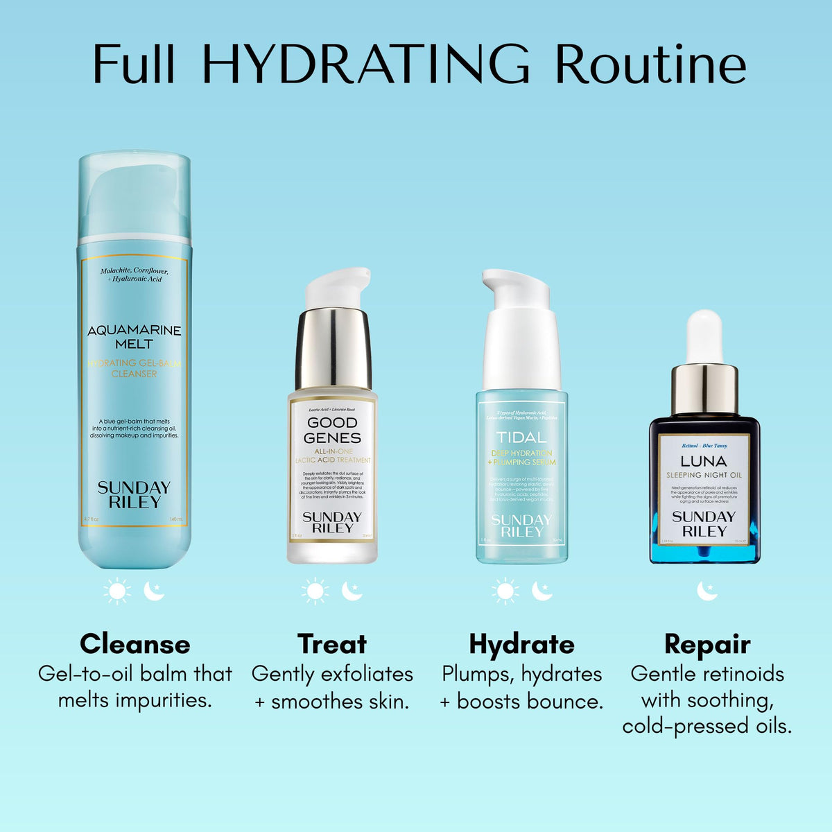 Lifestyle bathroom shelf with Sunday Riley serum portraying daily routine benefit