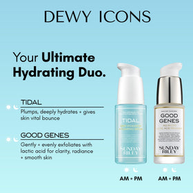 Product next to hand demonstrating Sunday Riley serum size and portioning benefit