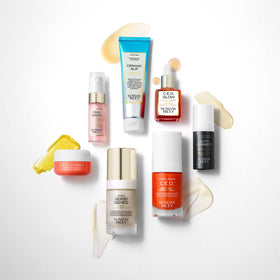 Sunday Riley product textures close-up highlighting lightweight, fast-absorbing formulas