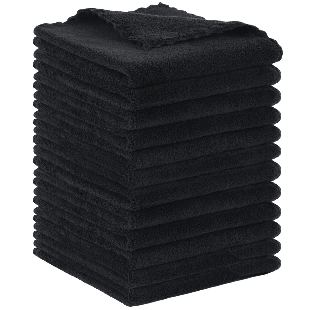 SUNLAND front view of 12-pack black face cloths highlighting value