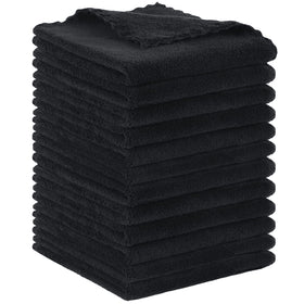 SUNLAND front view of 12-pack black face cloths highlighting value
