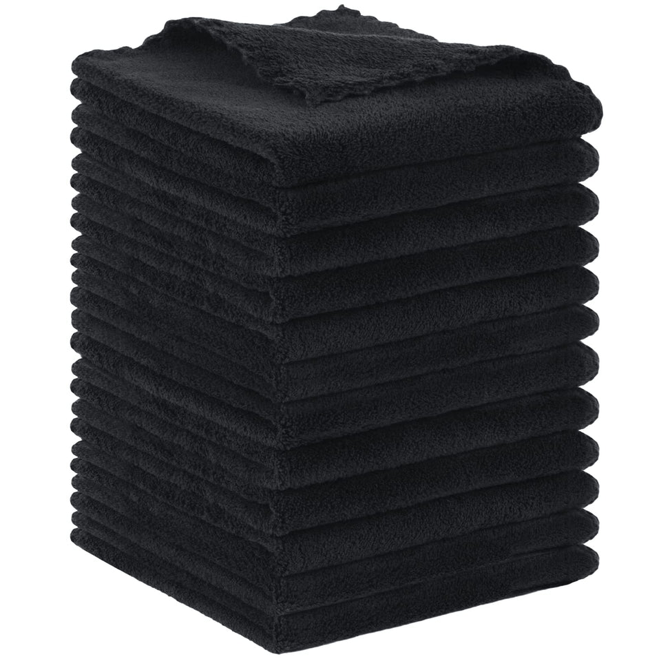 SUNLAND front view of 12-pack black face cloths highlighting value