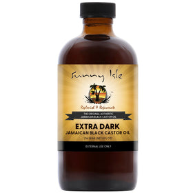 Sunny Isle bottle front view showing extra dark JBCO and product benefit