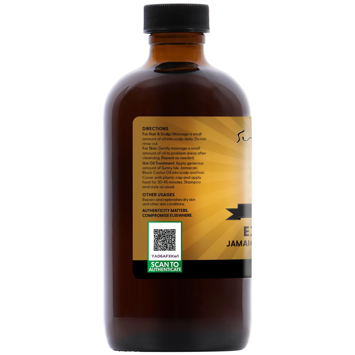 Sunny Isle label and ingredients close-up highlighting traditional processing benefit