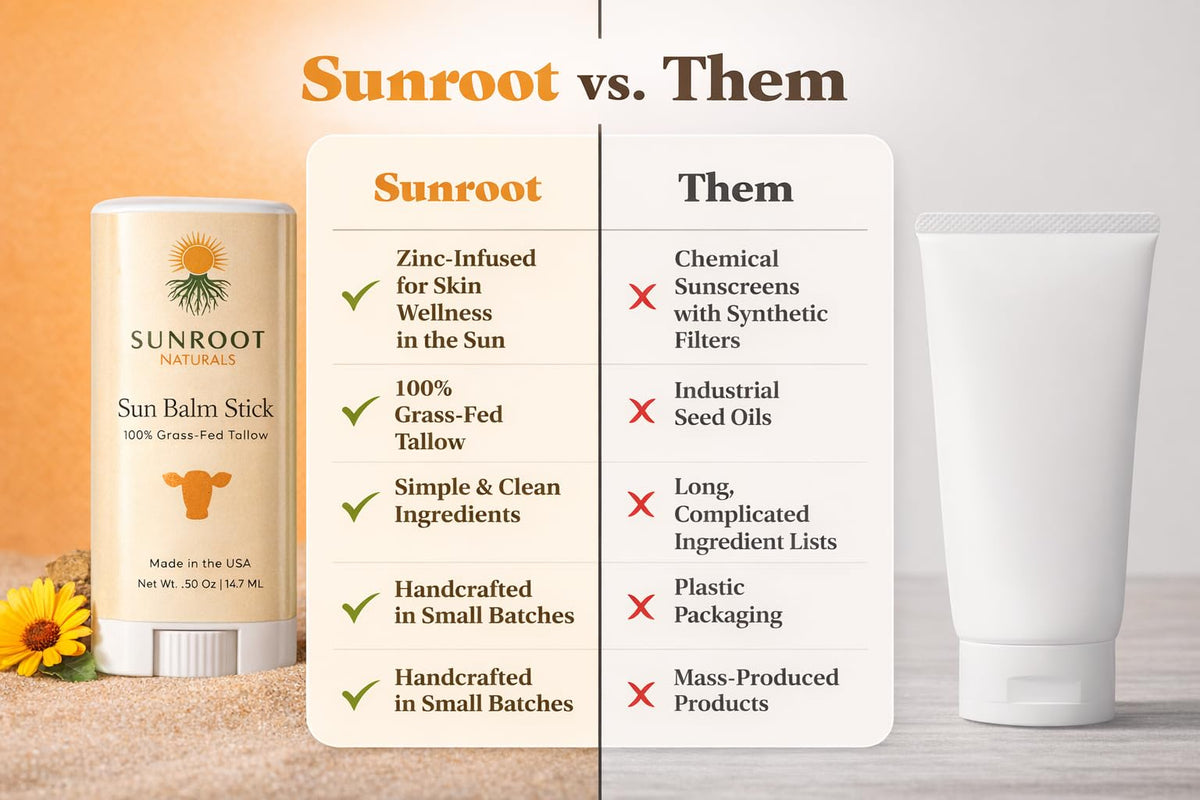 Sunroot Naturals stick in hand demonstrates .5 oz size for easy portability