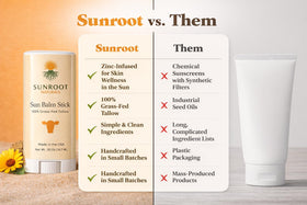 Sunroot Naturals stick in hand demonstrates .5 oz size for easy portability