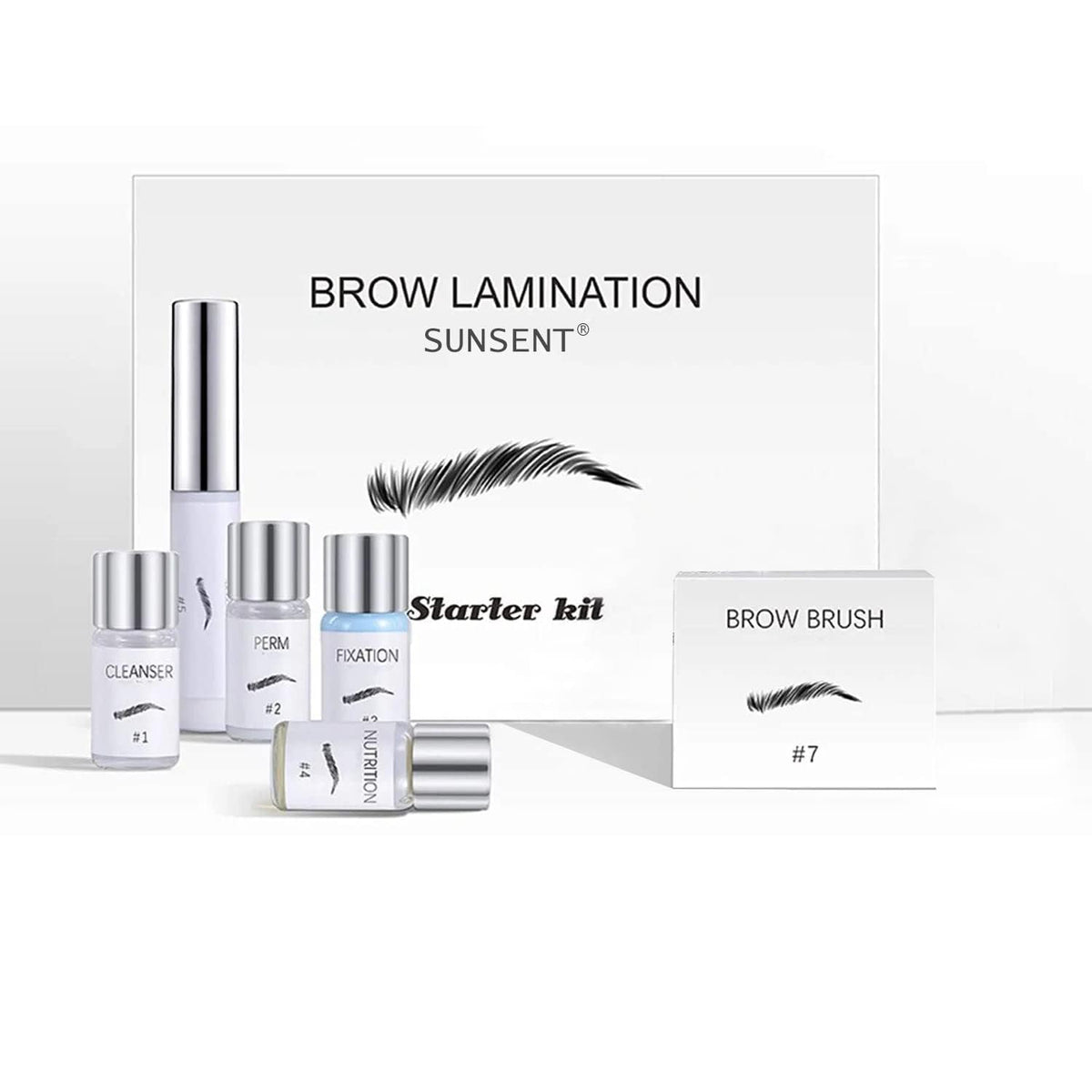SUNSENT front packaging showing complete brow lamination kit benefits