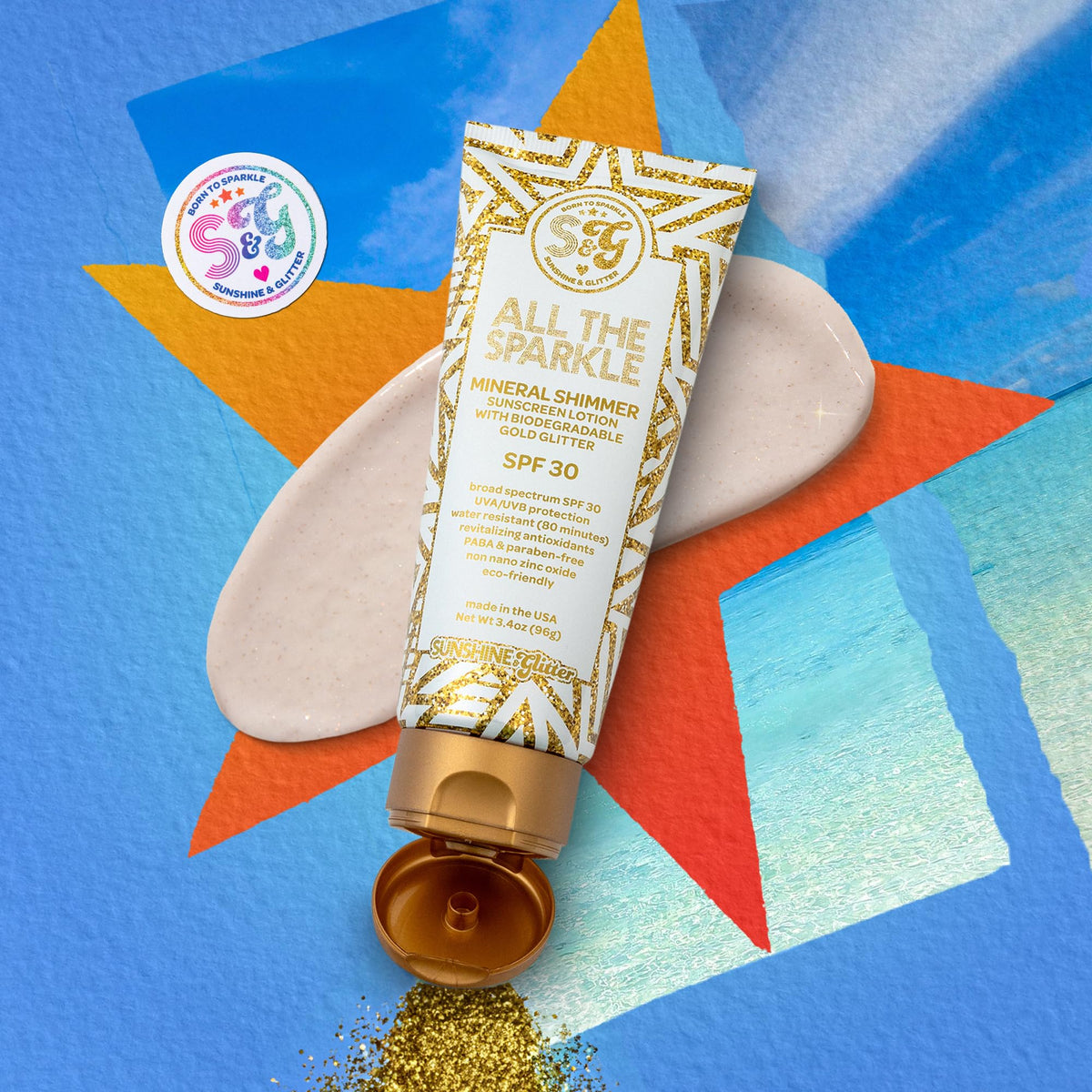 Sunshine & Glitter applied on arm demonstrating shimmer and coverage benefit