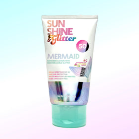 Sunshine & Glitter squeezed lotion texture with shimmer, easy spread benefit