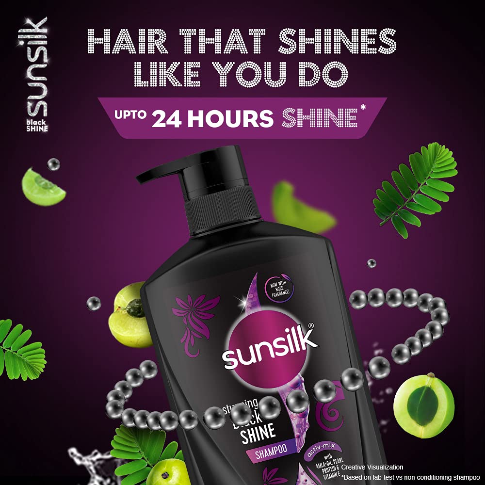 Sunsilk model with glossy black hair showcasing visible shine result