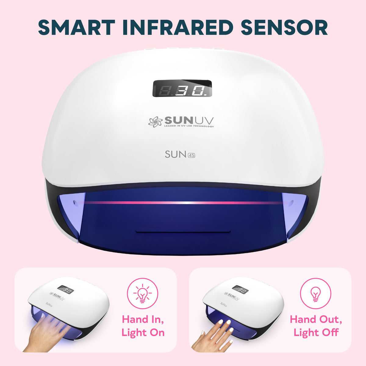 SUNUV SUN4S with hand in cure mode showing motion sensor activation