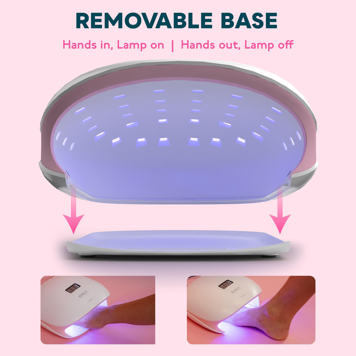 SUNUV SUN4S used for pedicure with foot inserted demonstrating versatility and convenience
