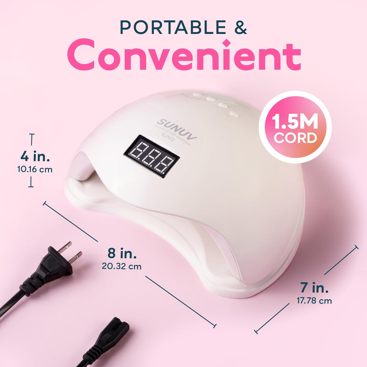SUNUV SUN5 next to a hand for size comparison and portable convenience