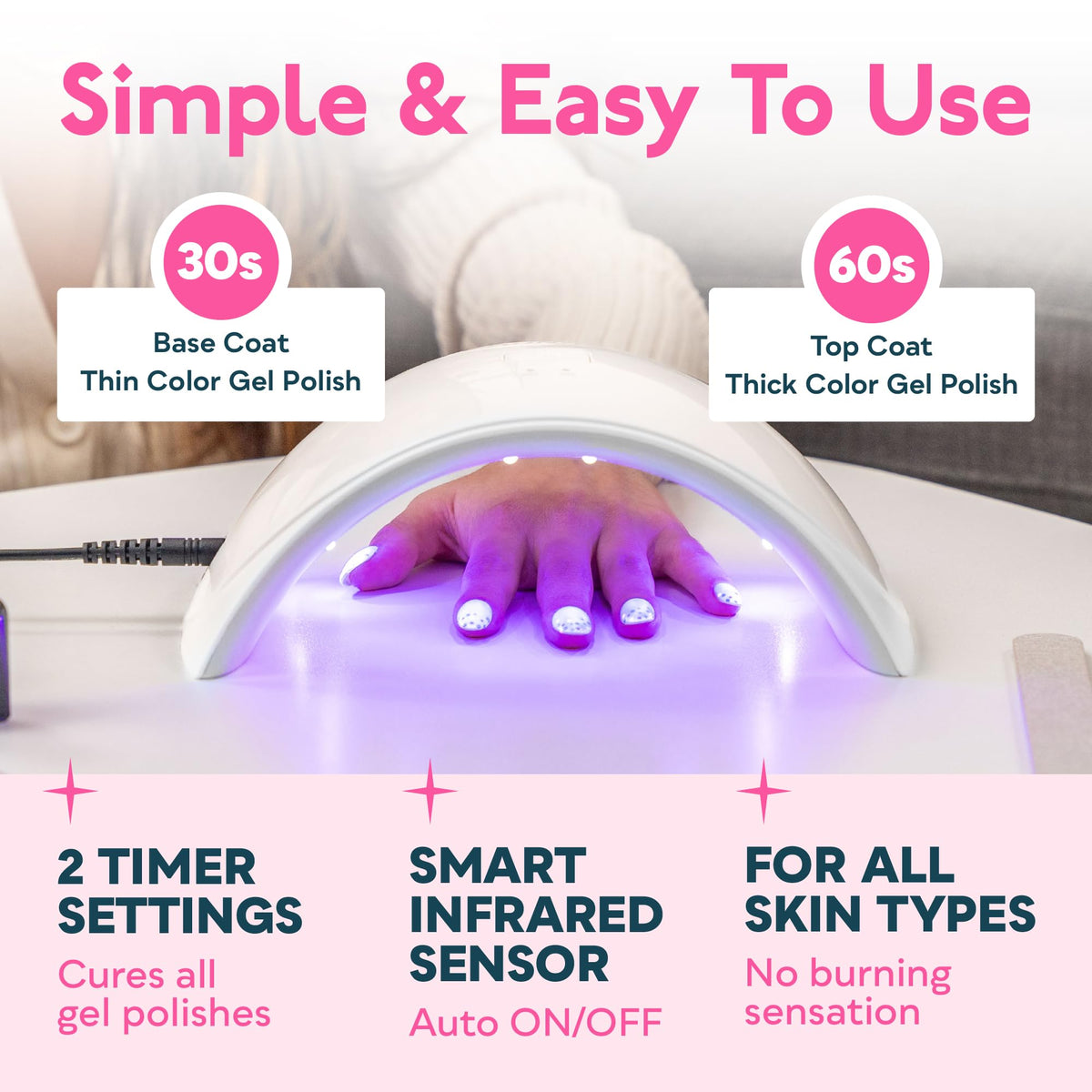 SUNUV SUN9C in use with hand inside and sensor activated for hands-free curing