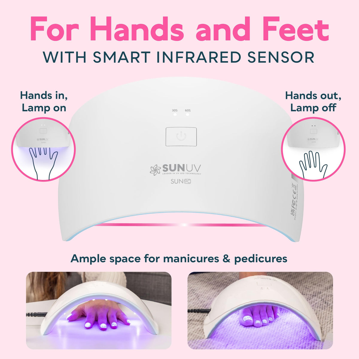 SUNUV SUN9C side angle with hand under lamp demonstrating sensor convenience