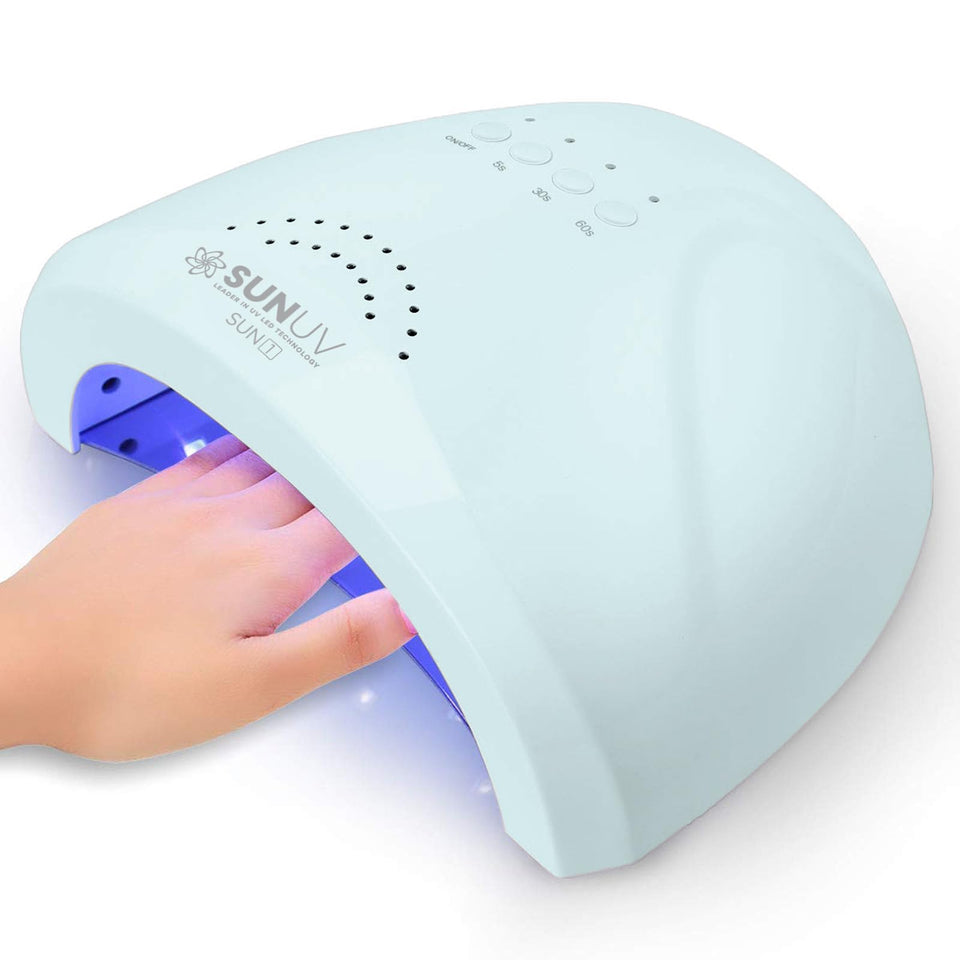 SUNUV SUNONE front view showing compact lamp and open entry, easy salon setup