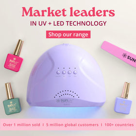SUNUV lamp in a lifestyle tabletop setting showing salon-quality results at home