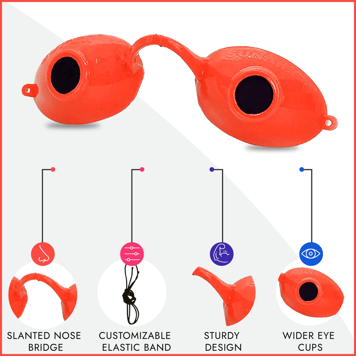 Super Sunnies elastic strap detail demonstrating secure-fit comfort benefit
