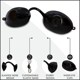 Super Sunnies goggles with elastic strap demonstrating secure fit benefit