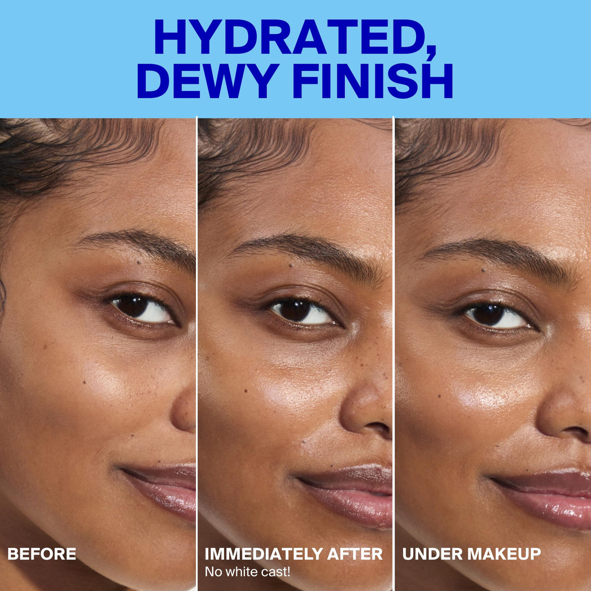 Supergoop! Dewscreen blended on hand demonstrating quick-absorbing hydration benefit
