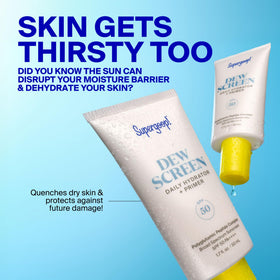 Supergoop! Dewscreen highlighting peptide ingredient graphic for long-lasting moisture