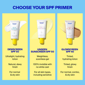 Supergoop! Dewscreen before-and-after makeup finish showing improved makeup grip